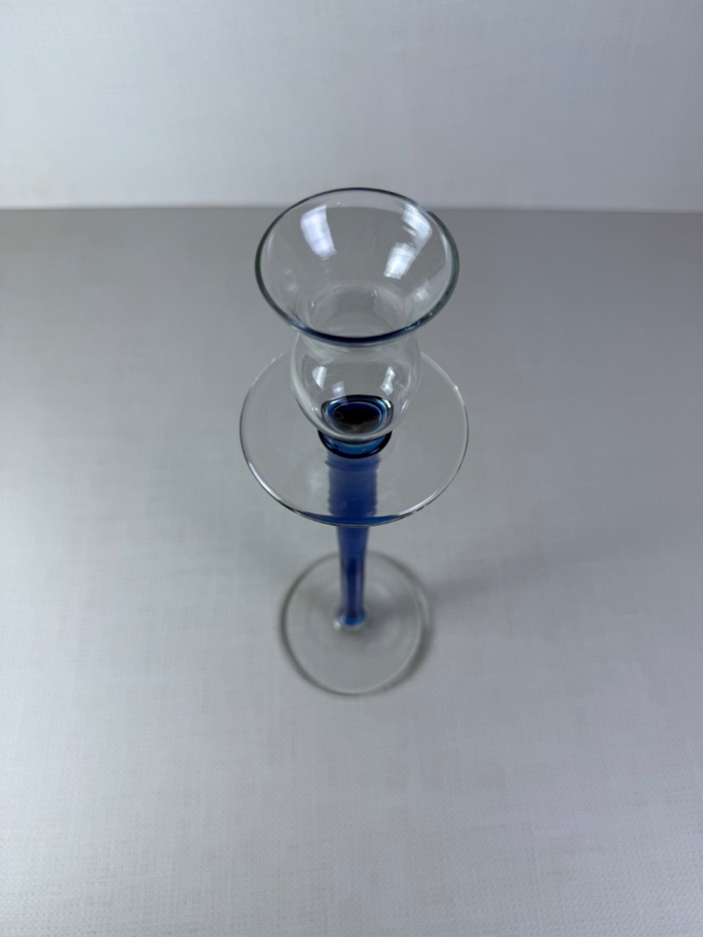 Vintage Art Glass Candlestick Holder — Cobalt Blue Stem with Hurricane Top - Picture 14 of 15